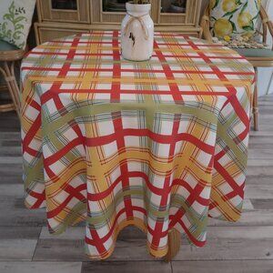 Food Network Large Colorful Plaid Tablecloth 70" Round